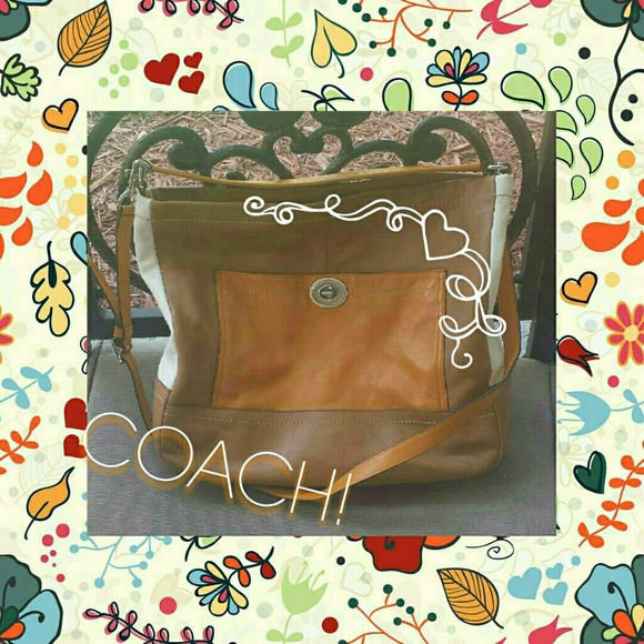 Authentic Tan and White Coach Handbag