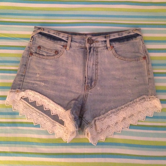 Free People Lace Trim Denim Shorts