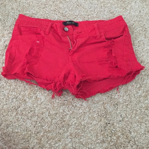 Red jean shorts