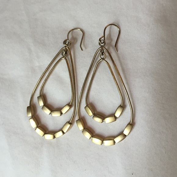 Gold Tone Double Hoop Dangle Earrings! - Picture 2 of 2