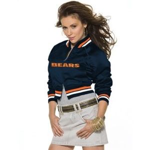 Chicago Bears Navy Classic Satin Crop Jacket