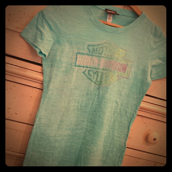 Harley Davidson Sheer turquoise fitted t-shirt