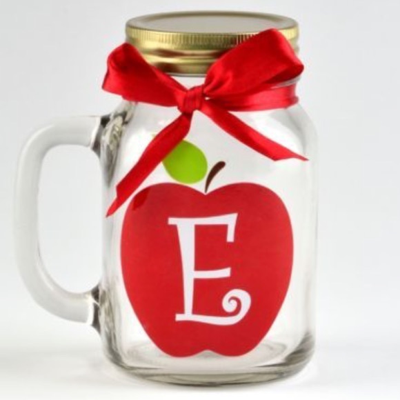 Apple monogrammed mason jar glass
