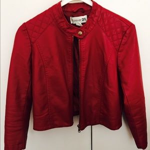 CUTE CROPPED RED LEATHER JACKET