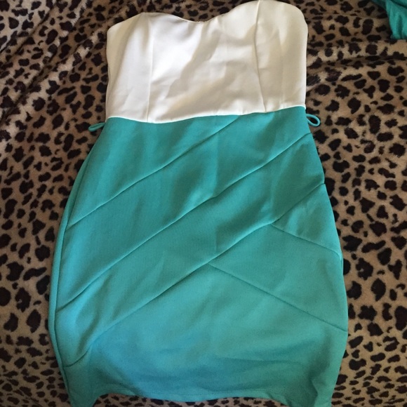 White & turqoise party dress