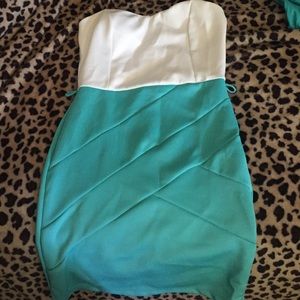 White & turqoise party dress