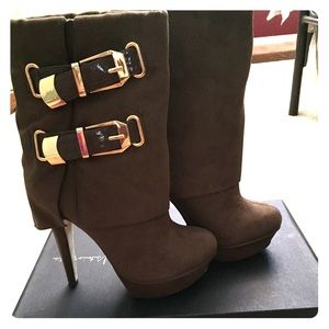 Platform, faux suede boot.  Taupe color.