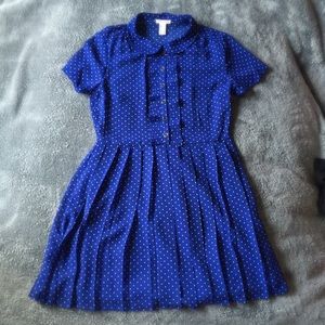 Blue and white polka-dot dress