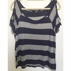 Striped Cut-Out Shoulder Shirt