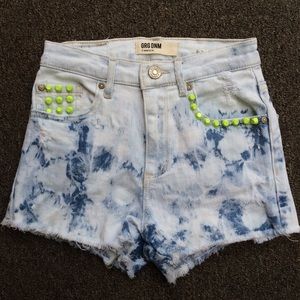 Garage Distressed Acid Wash High Waisted Shorts