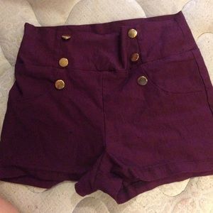 High waisted purple shorts