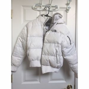 North face white winter jacket