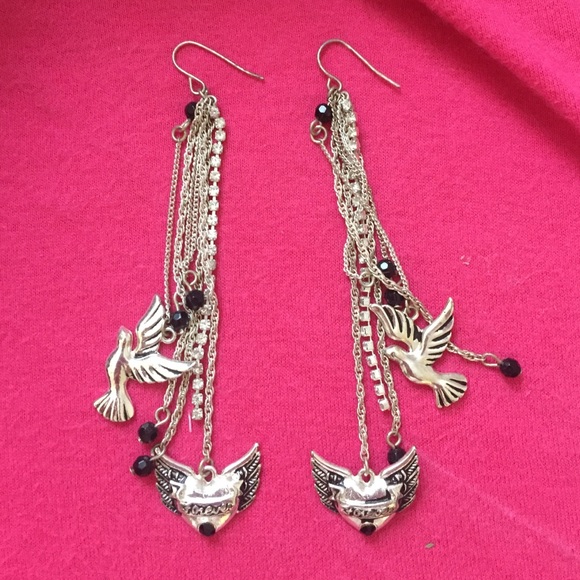 Grunge Heart & Bird Earrings