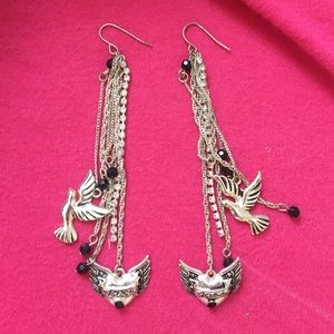 Grunge Heart & Bird Earrings