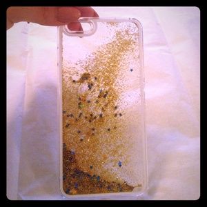 Iphone 6 plus case Gold glitter lava w/blue stars