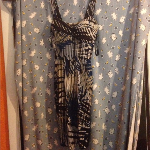 Tan, brown and dark blue spaghetti strap dress