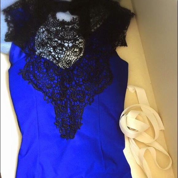 ❌SOLD❌Electric Blue Lace Appliqué Bow Ribbon Dress