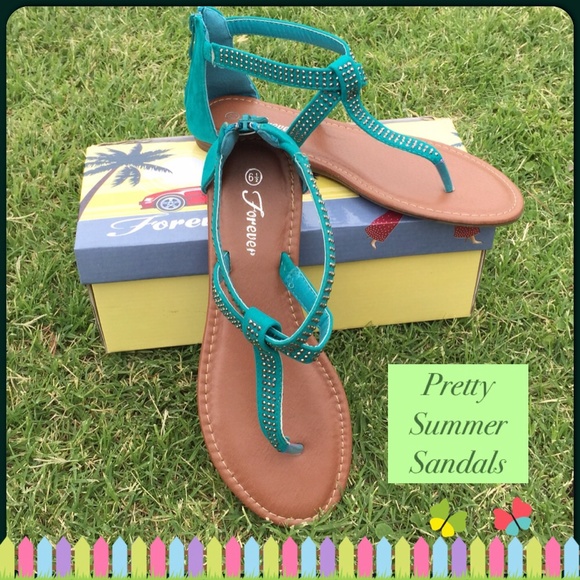 Forever Shoes - Turquoise Sandals-LAST CHANCE