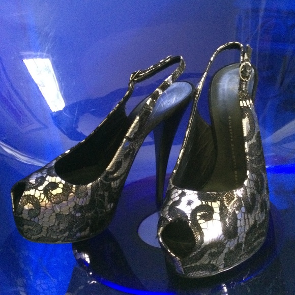 Giuseppe Zanotti silver and lace heels