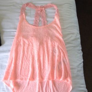 coral flowy halter tank with lace straps😍