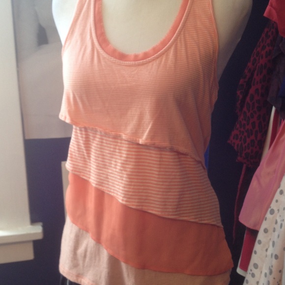 Orange Racer Back Tank with Ruffles and Stripes. - Picture 2 of 4