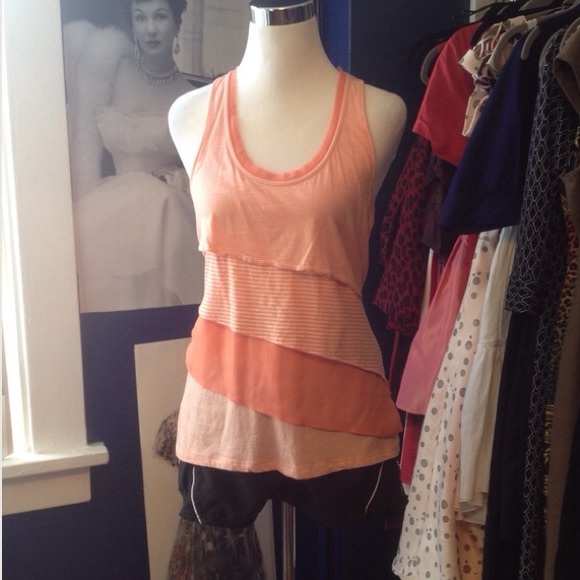 Orange Racer Back Tank with Ruffles and Stripes. - Picture 4 of 4