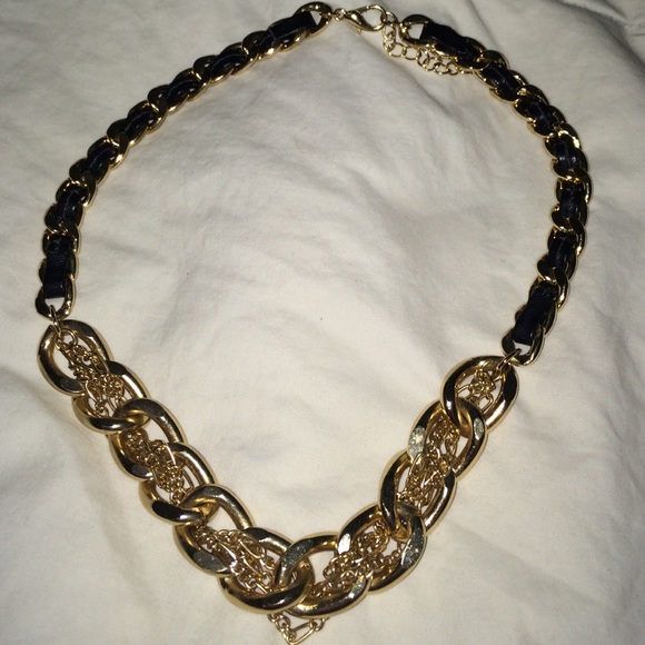 Leather and gold choker necklace