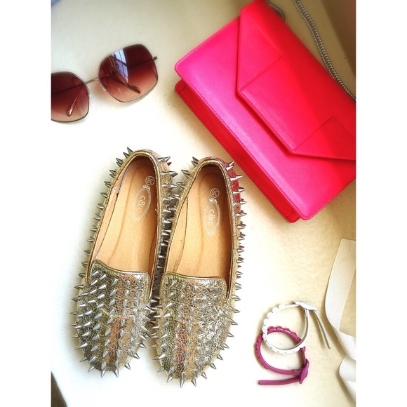 ❌SOLD❌👑Spike Gold Leather Loafer/smoking slippers