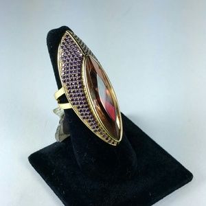 Gold tone multi Stone oblong purple amethyst ring