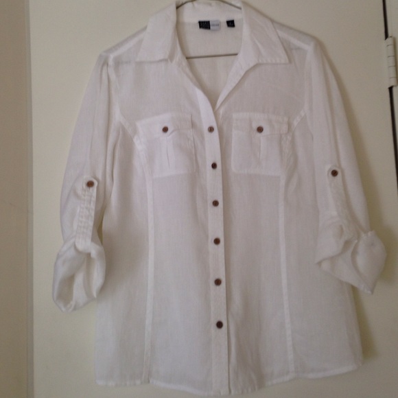 Saks white linen blouse. Button up. Small.