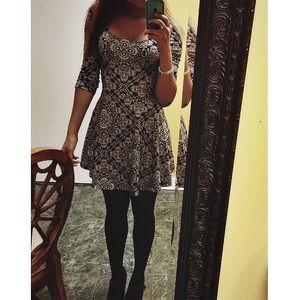 Black and white paisley print skater dress.