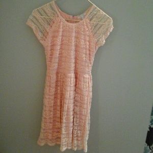 Lace light pink dress.