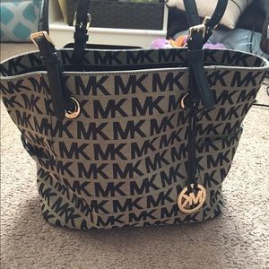 Michael Kors black and beige jet set tote