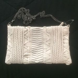 beige clutch with chain