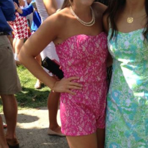 pink lacey strapless romper - Picture 2 of 3