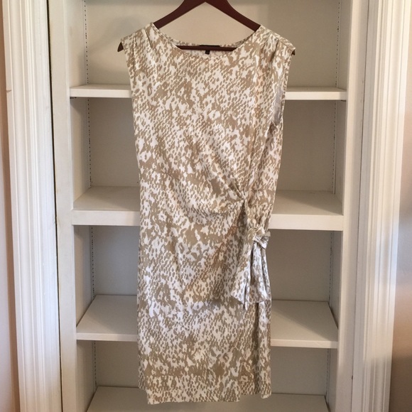 Anne Klein sleeveless tan and white summer dress.