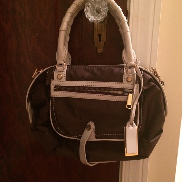 GRYSON “SKYE” Brown/cream leather trim handbag