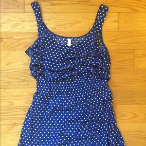 Blue and white polka dot dress