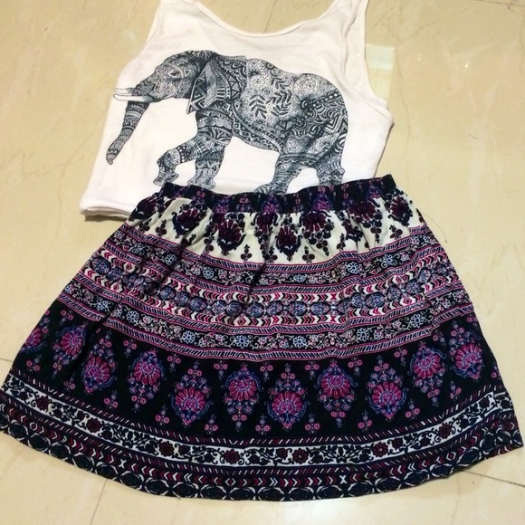 Boho flowy mini skirt with a gorg design