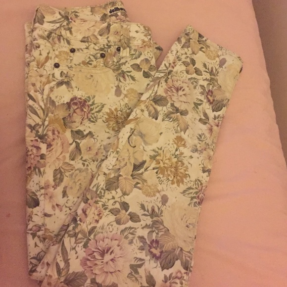 Floral denim pants