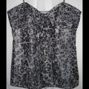 Laundry Y2K Sparkly Silver Leopard Print Silk Top - M