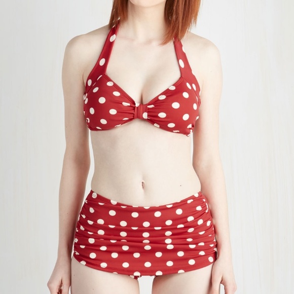 ModCloth Red polka dotted vintage swimsuit
