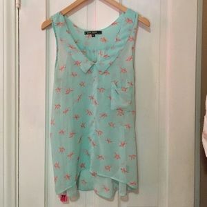 Sheer light blue fish pattern top