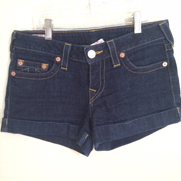 true religion dark wash jean shorts