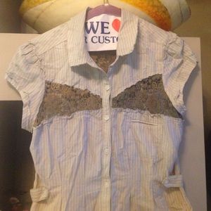 Free People Olive Green Lace & Menswear Shirt-sz 6