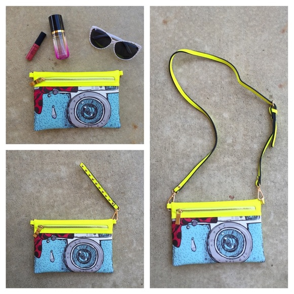 Handbag Republic  Handbags - Neon Yellow Camera Cross Body/Wristlet