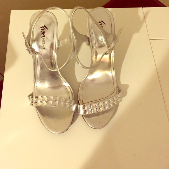 Silver High Heels with Rhinestones