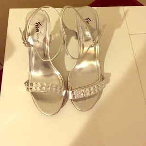 Silver High Heels with Rhinestones