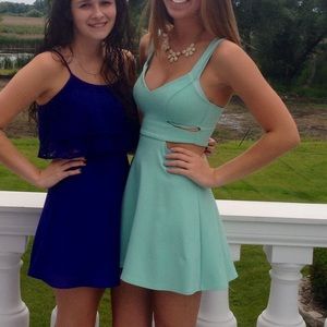 Teal cut-out skater skirt dress