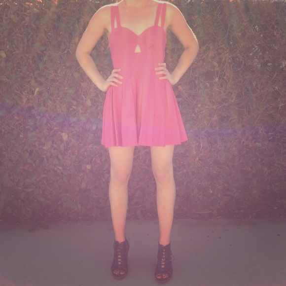 Hot pink Material Girl Romper with front cutout